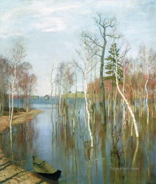  agua lienzo - Primavera aguas altas 1897 Isaac Levitan paisaje del río